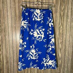 Vintage 70’s Royal Blue White Floral Print Midi Skirt